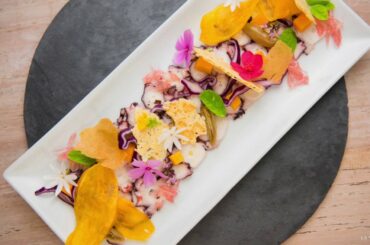 Octopus Carpaccio by Chef  Neal from Le Pitaya restaurant in Martinique