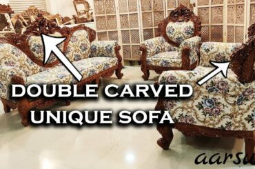 #176 Double Carved Sofa Set in Teak Wood | Buy Online @Aarsun Woods