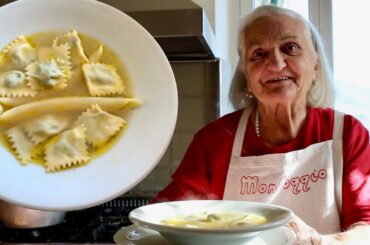 Pasta Grannies enjoys 91 year old Enrichetta's Christmas ravioli from Genova!