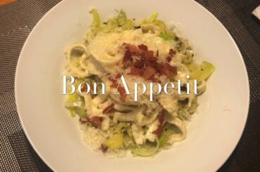 Dawn Chubai Cooks Fresh Tagliatelle in a White Wine Cream Sauce with Bacon and Leeks