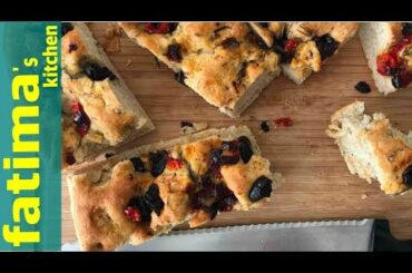 Focaccia (Whole Wheat Italian Bread-Pizza ) Wİth Olives And Dried Tomatoes