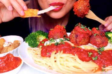 ASMR Cheesy Spaghetti & Meatballs, Crunchy  Cheesesticks | Noodle Eating *No Talking