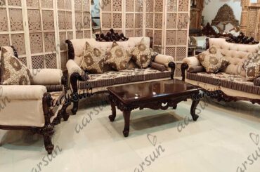 #178 Beautiful 6 Seater Wooden Sofa Set in Dark Polish with Center Table Buy @Aarsun Woods