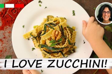 Pasta with Zucchini, Leek, and Nuts with Outstanding Soft-Crunchy Mixed Texture