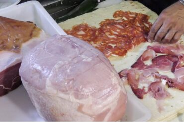 Italy Street Food.  'Piadina' Flat Bread with Cheese, Ham, Salami and more