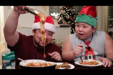 MUKBANG CHRISTMAS EVE DINNER | SPAGHETTI MEATBALL