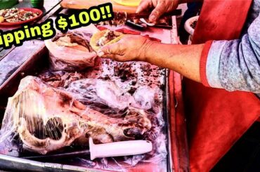 Mexican Street Food - Pork Head BARBACOA TACOS - Insanely Delicious!! - San Luis Potosi, MEXICO