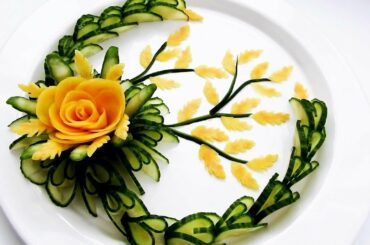 Cucumber Rose Carving Garnish | Yellow Carrot Rose | Food Decoration | Party Garnishing