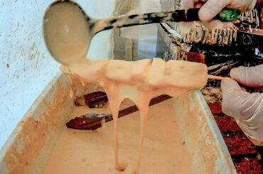 Skewers of Fried Stringy Cheese, Melted Inside, Crispy Outside. Italy Street Food