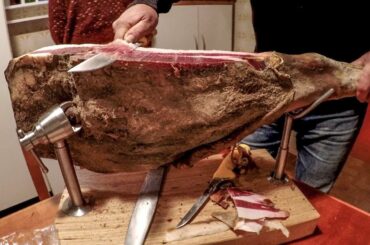 Italian Ham from Umbria. Hand Cutting and Preparation. Italian Food