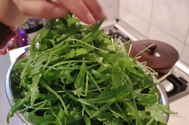 Liver Beef with italian veges.(RUCOLA)cooking in pan, kawali,or padella