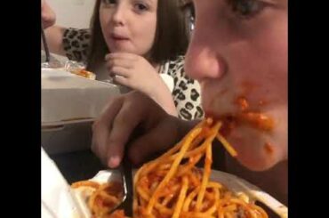 9 year old duet partners taking a quick and hilarious dinner break