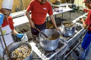 Tons of Sausages with Red Wine. Italy Street Food