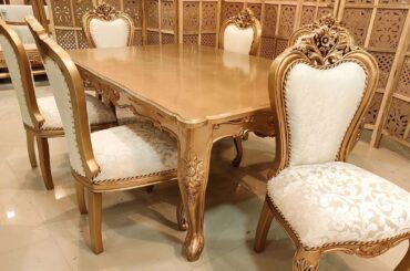 #186 Antique Gold Wooden Dining Set | Handcrafted Wooden Furniture @Aarsun Woods