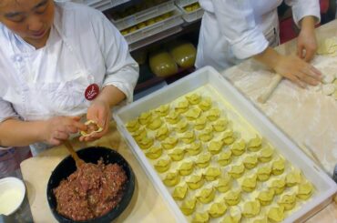 Great Skills Making Chinese Dumplings and Rolls. Street Food Festival seen in Italy