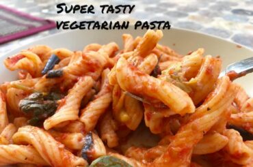 Vegetarian Pasta with aubergines (eggplants).Pasta alla Norma
