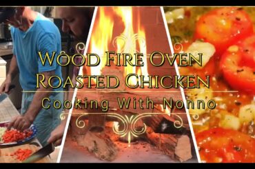 Nonno Cooks Roasted Chicken and vegetables in Italian Wood-Fired Oven that he built