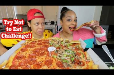 GIANT CHEESY PIZZA (TRY NOT TO EAT CHALLENGE) MUKBANG!