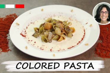 Colored Pasta with Caramelized Eggplants and Blue Cheese | Recipe in 4 Easy Steps