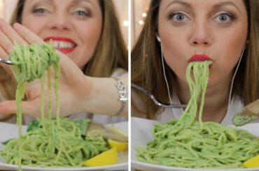 ASMR ITALIAN SUPER CREAMY PESTO SPAGHETTI (EATING SOUND) WHISPERING