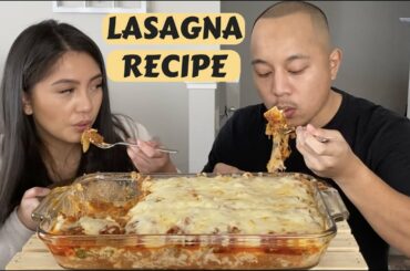 MAKING HOMEMADE LASAGNA RECIPE (COOKBANG + MUKBANG)