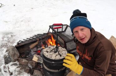 WINTER HOT TENT CAMPING WITH DUTCH OVEN GERMAN PANCAKES AND ITALIAN COMFORT FOOD