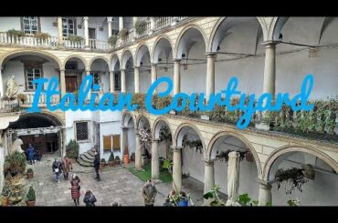 Historical Museum Kornyakt Palace, Italian Courtyard in Lviv Ukraine.