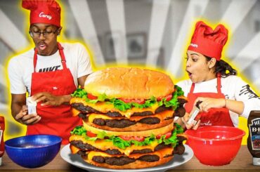 WE MADE A GIANT BURGER !! | COOKING WITH CARMEN AND COREY