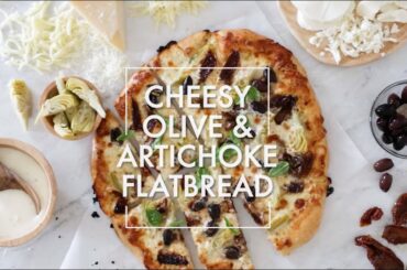 DeLallo Cheesy Olive & Artichoke Flatbread with Sun-Dried Tomatoes