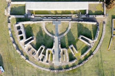 Libarna  Roman Theater (drone), Serravalle Scrivia, Alessandria, Piedmont, Italy, Europe