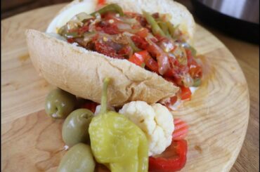 Instant Pot! Sausage and Pepper Sandwich! Italian sausage! Bell pepper! Provolone! Oregano! Bacon!