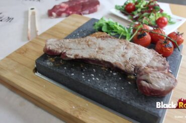 Perfect steak cooked on the Big Sizzling Steak Stones Platter by Black Rock Grill