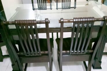 Dining Table Mahogany Wood Made Luxury Top Tempered Glass Review.