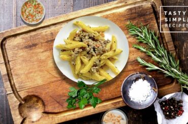 Pasta in white sauce with sausage ragù for a tasty  meal!