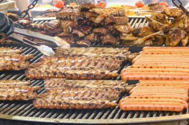 Italy Street Food. Juicy Ribs, Stuffed Sandwiches, Pork Knuckles and more Roasted Meat