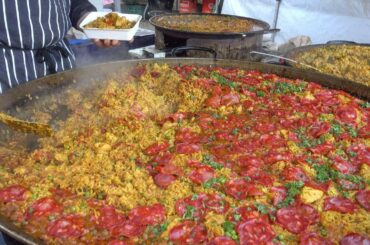 Binge of Paellas, Rice and Pasta in Huge Pans. London Street Food