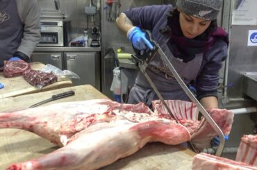 Great Meat Cutting Skills. London Butchers in Street Food Market