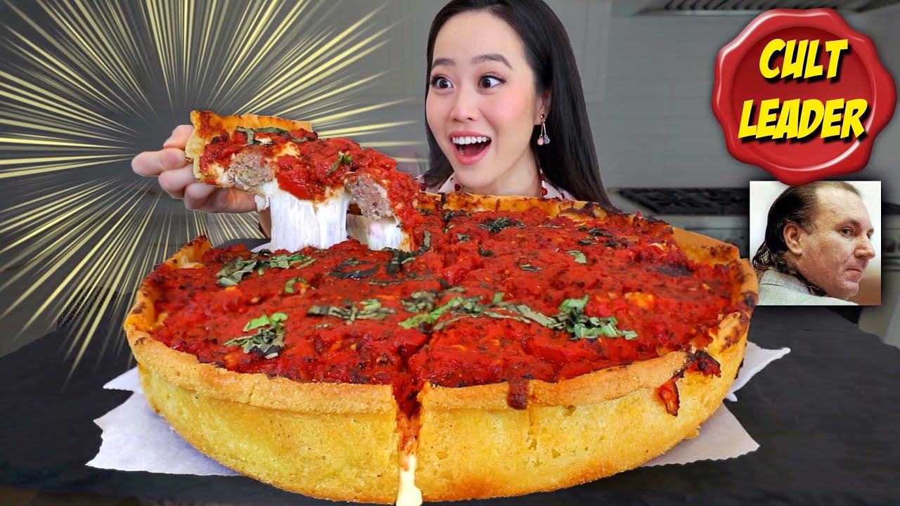 CHEESY CHICAGO DEEP DISH PIZZA with MEATBALLS MUKBANG CHEESY CHICAGO DEEP DISH PIZZA with MEATBALLS MUKBANG