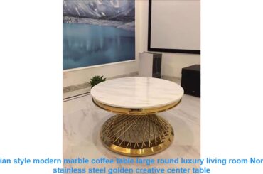 Italian style modern marble coffee table large round luxury living room Nordic stainless steel gold