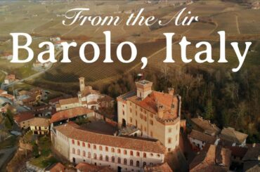Barolo, Piedmont (Italy), King of Wine Producers from the air Winery/Vineyard Winter Sunset 4K Drone