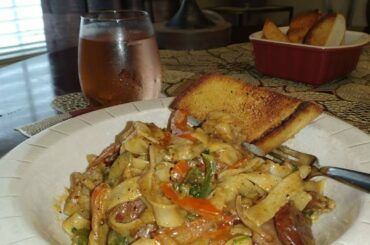 Cajun Pasta with Shrimp & Sausage  (my version of Mardis Gras Pasta)