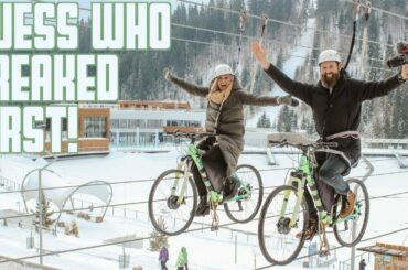 RIDING A BIKE ACROSS A ZIP LINE IN BUKOVEL UKRAINE | GUESS WHO FREAKED OUT FIRST!