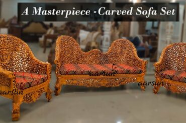 #225 Fully Carved Traditional Sofa Set - Indian Woodworking  @Aarsun - Crafted in India​
