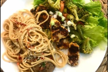 Grilled Fish Salad with Aglio Olio Pasta ~ Salad with an Indo-Italian touch