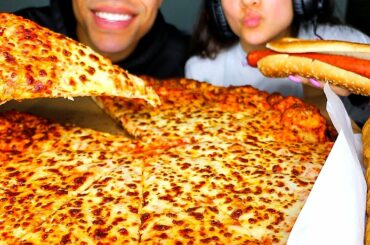 ASMR COSTCO FOOD COURT PIZZA HOT DOG EATING SHOW REVIEW MOUTH SOUNDS WITH WIFE MUKBANG