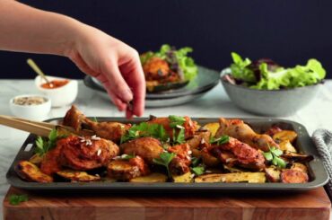 Smoky Roast Chicken Tray Bake with Sunflower & Capsicum Pesto Recipe - The Good Oil