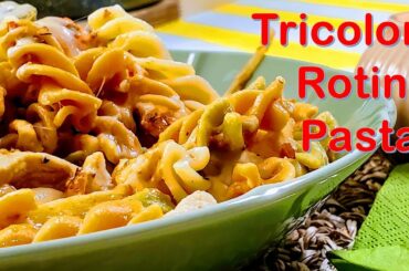 Tricolor Rotini Pasta with Garlic Chicken & White Sauce