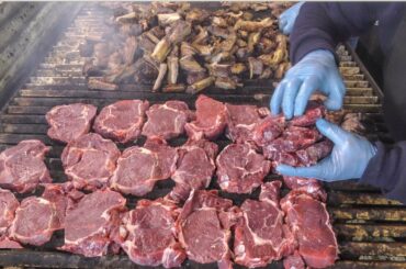 Argentina Street Food. Huge Grills with Beef-Steaks, Ribs, Sausages and more Meat