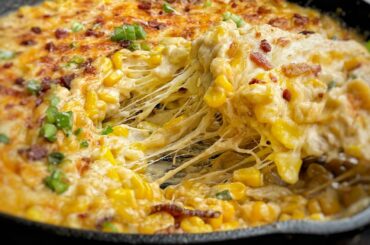 CHEESY CORN GRATIN W/ BACON !!