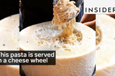 This pasta is served in a giant cheese wheel